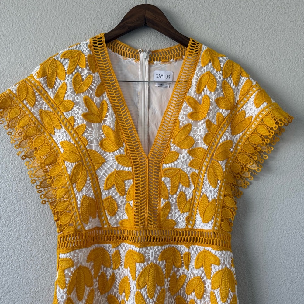 SAYLOR Yellow and White Embroidered Midi Dress - Picture 10 of 16